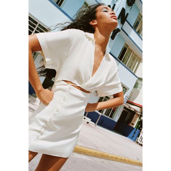 ZARA Linen‎ Blend Cutout Mini Dress Sz Small - Picture 1 of 5